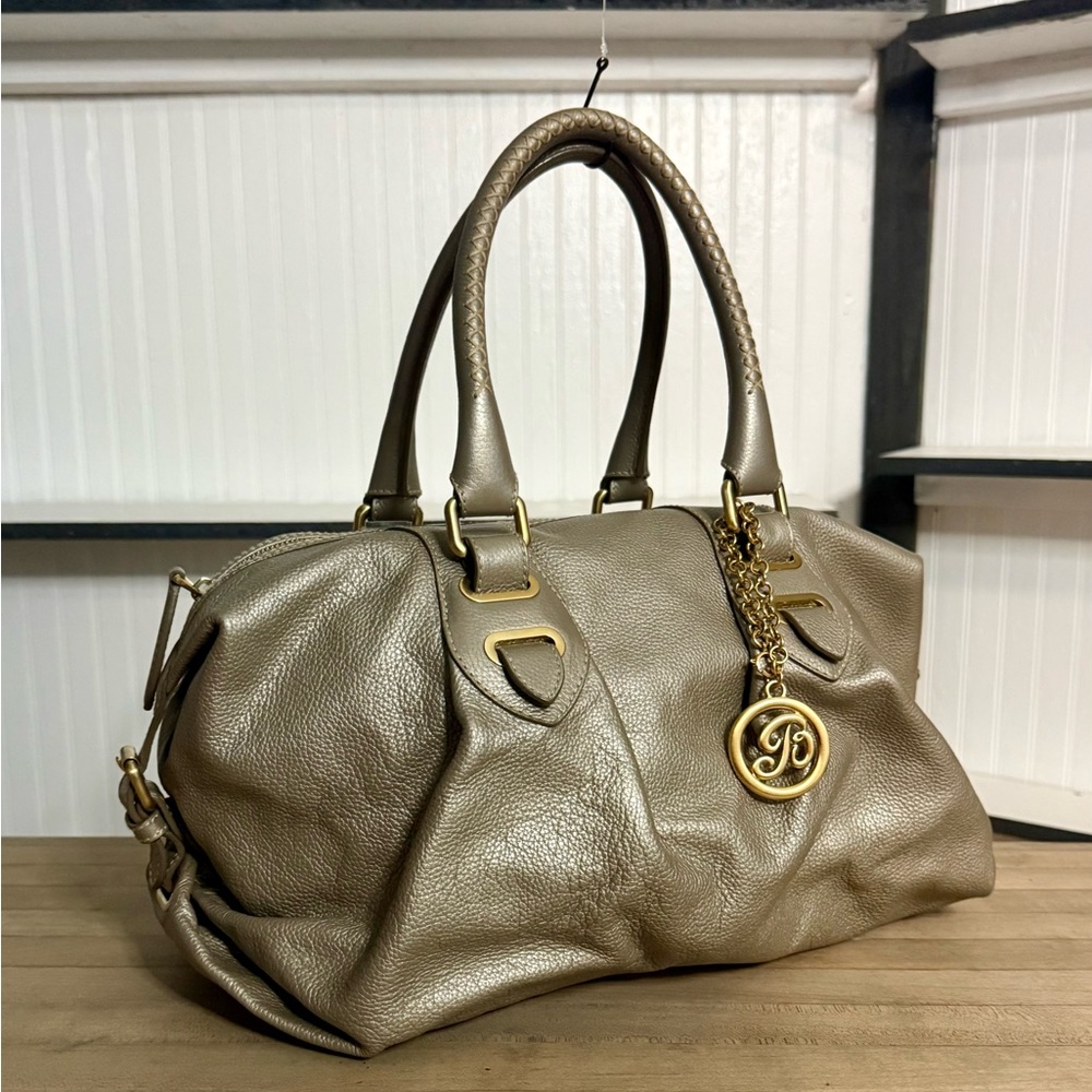 RARE Bally Large Platinum Metallic Leather Satchel Bag - Picture 2 of 11